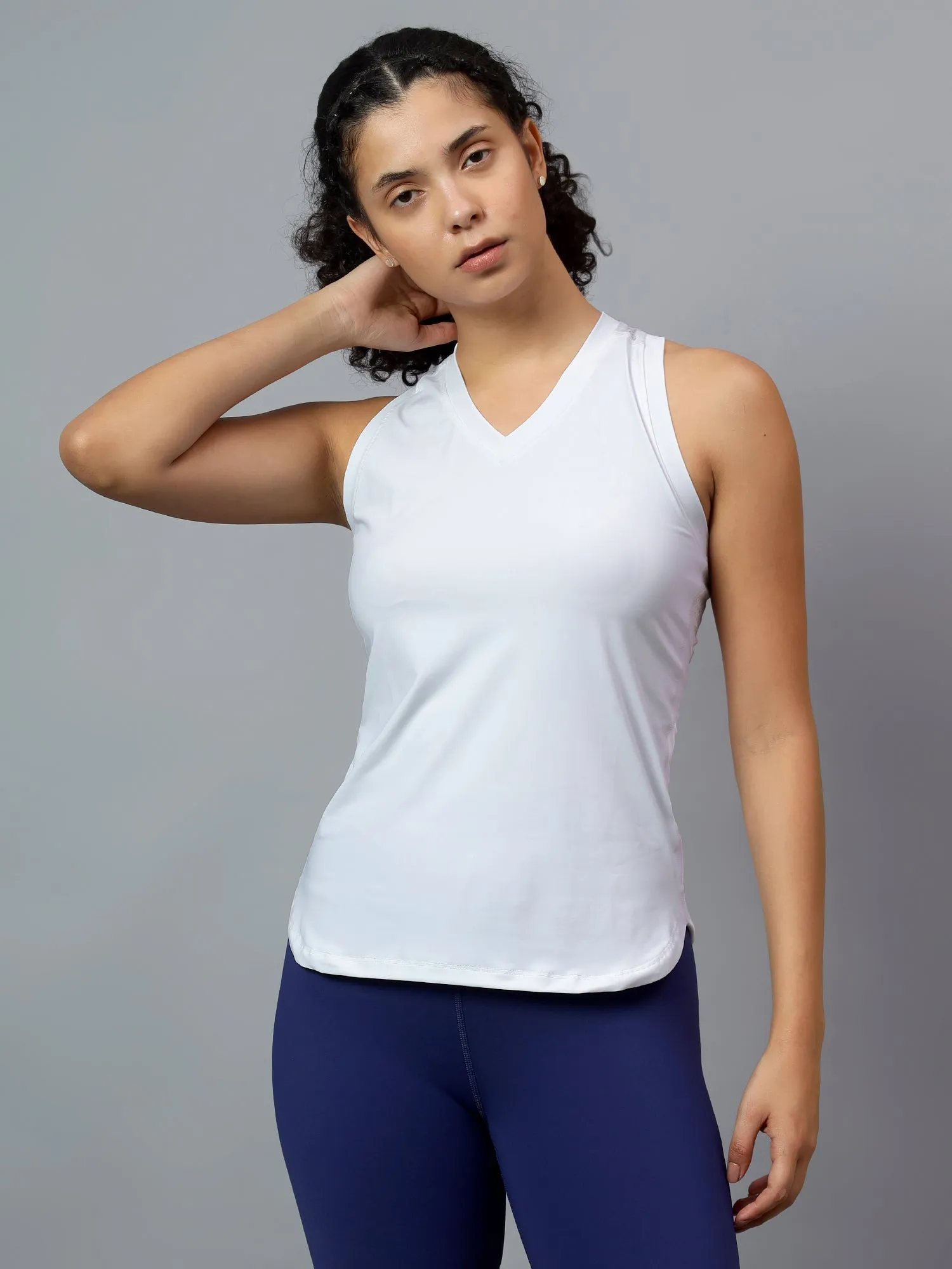 Fitkin Women White Racer Back Mesh Tank
