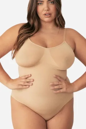 Pinsy Shapewear V Neck Spaghetti Butter Sculpt Seamless Shapewear Bodysuit in Beige