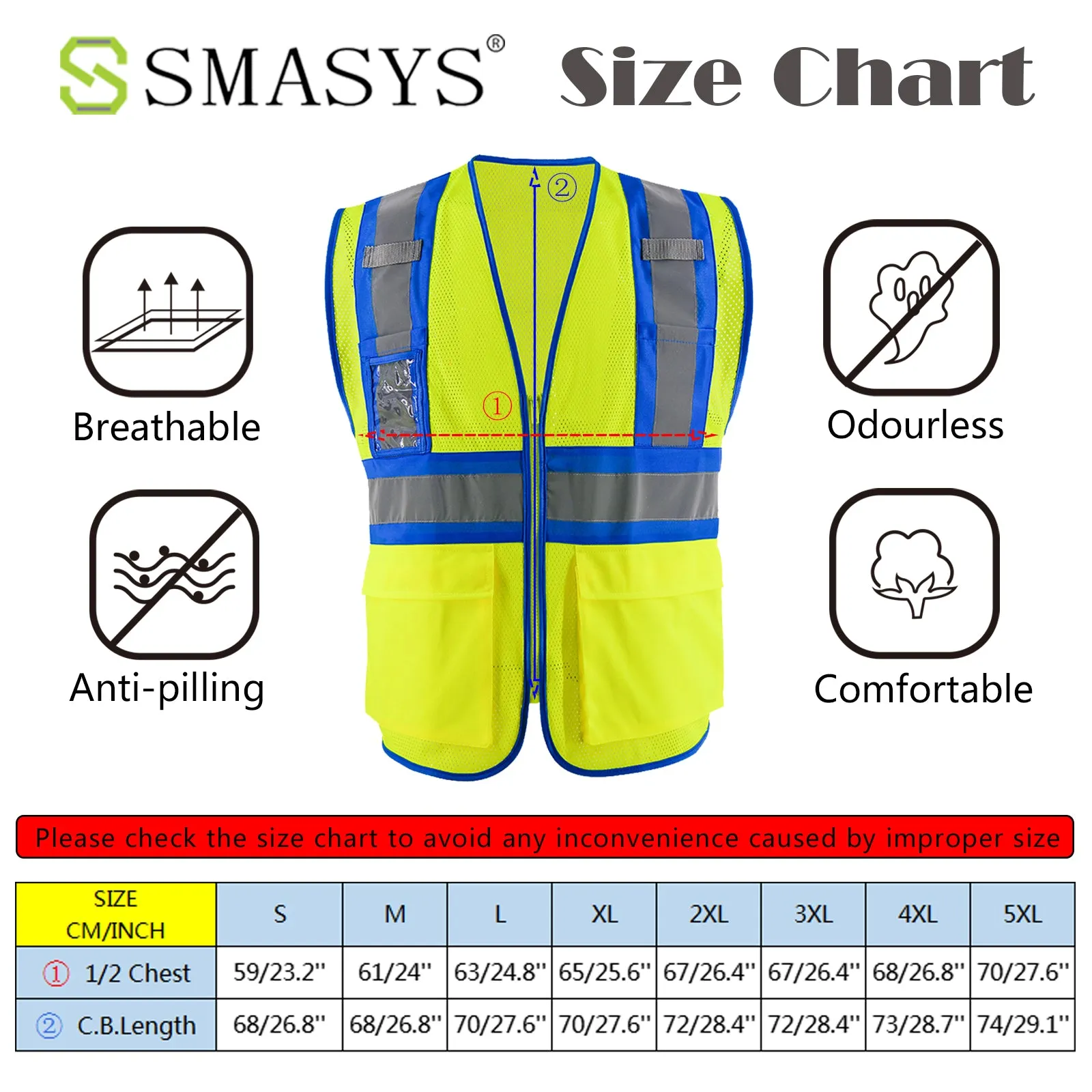 SMASYS Mesh Two-Tone Hi Vis Construction Safety Vest for Men Women(LBV-4058)
