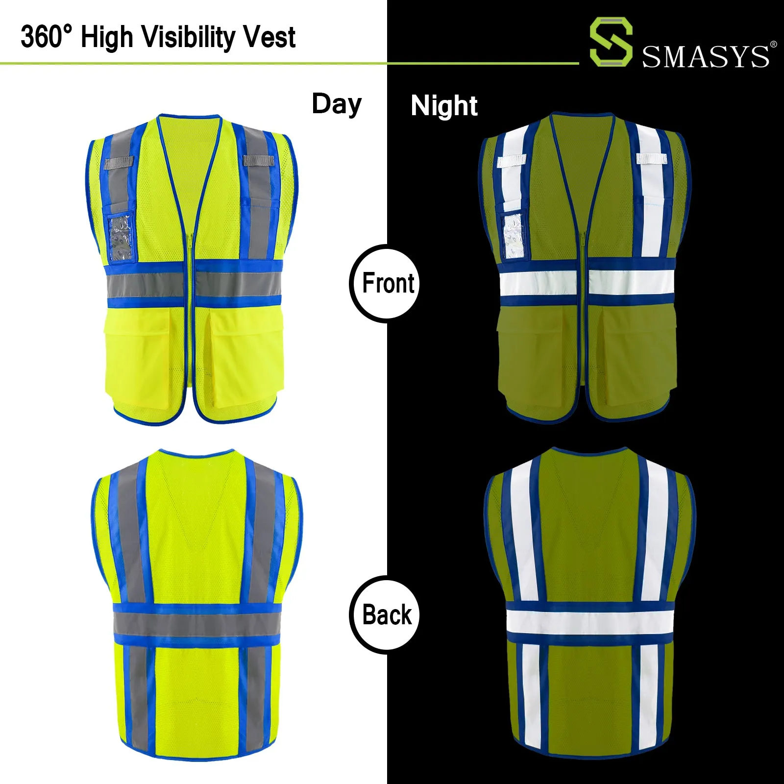 SMASYS Mesh Two-Tone Hi Vis Construction Safety Vest for Men Women(LBV-4058)