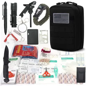Survival First Aid Kit Emergency Survival Kit Upgraded 2-1 First Aid Supply Compatible Outdoor Survival Gear Tactical Gear Molle Trauma Bag for Camping Hunting Hiking Home Outdoor (black) (black)
